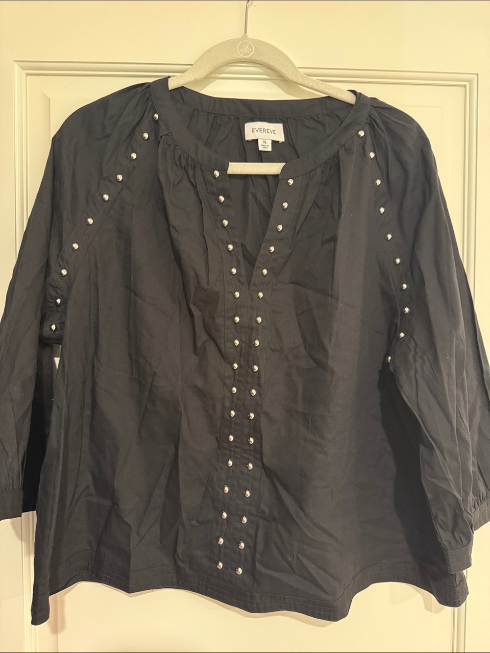 Evereve Black Stud-Embellished Peasant Blouse